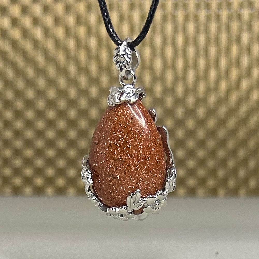 Gold Sandstone Drop Pendant Natural Crystal Gemstone Necklace